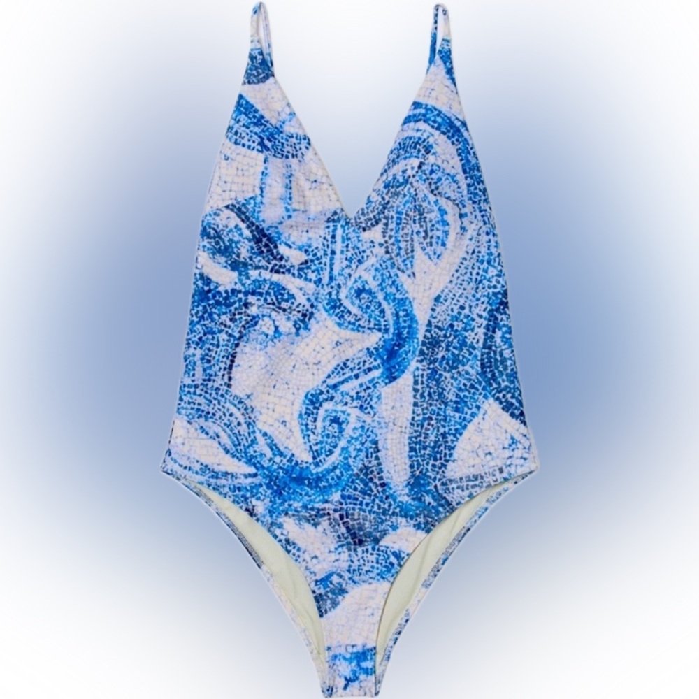 NWT H&M One Piece Patterned Mosaic V-neck Bathing Suit Limited Edition size XXS